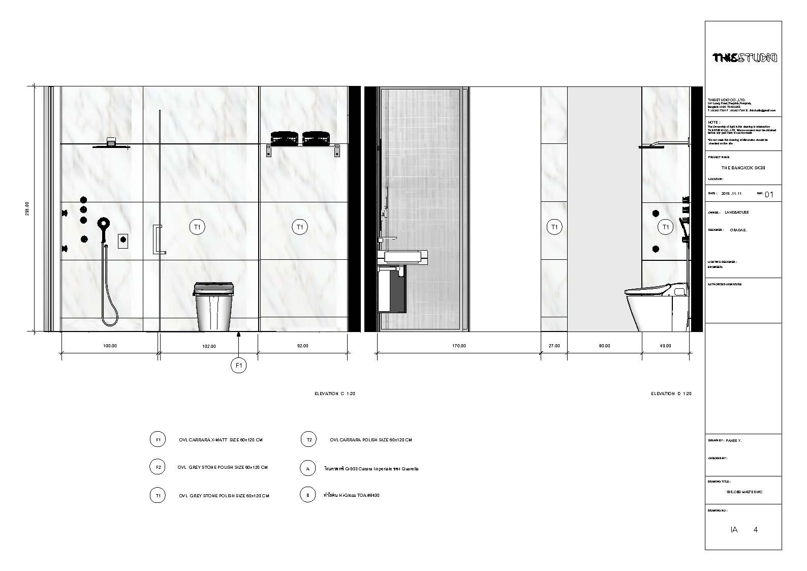 1Br bathroom elevation C and D drawing