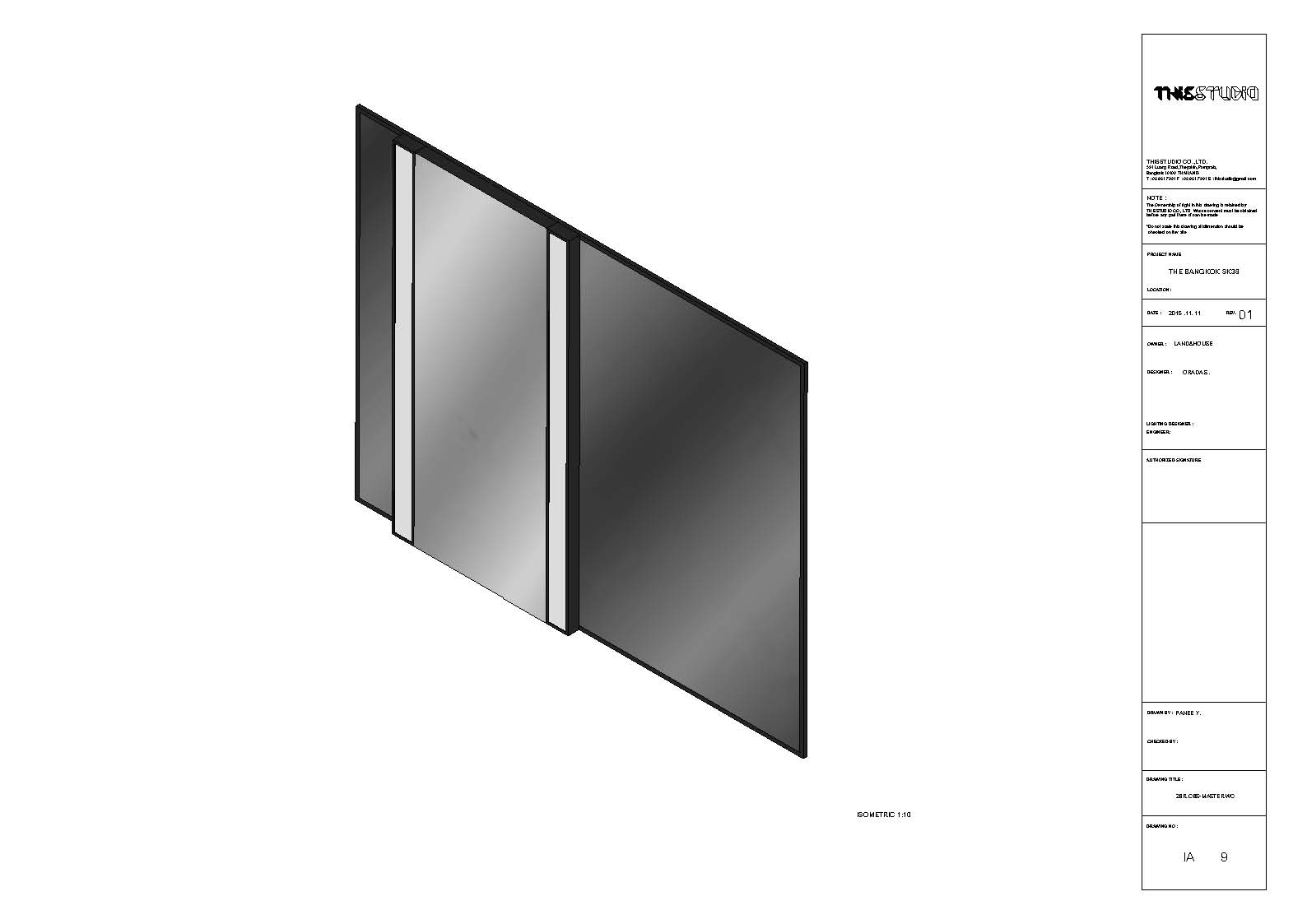 Master bathroom mirror panel isometric drawing