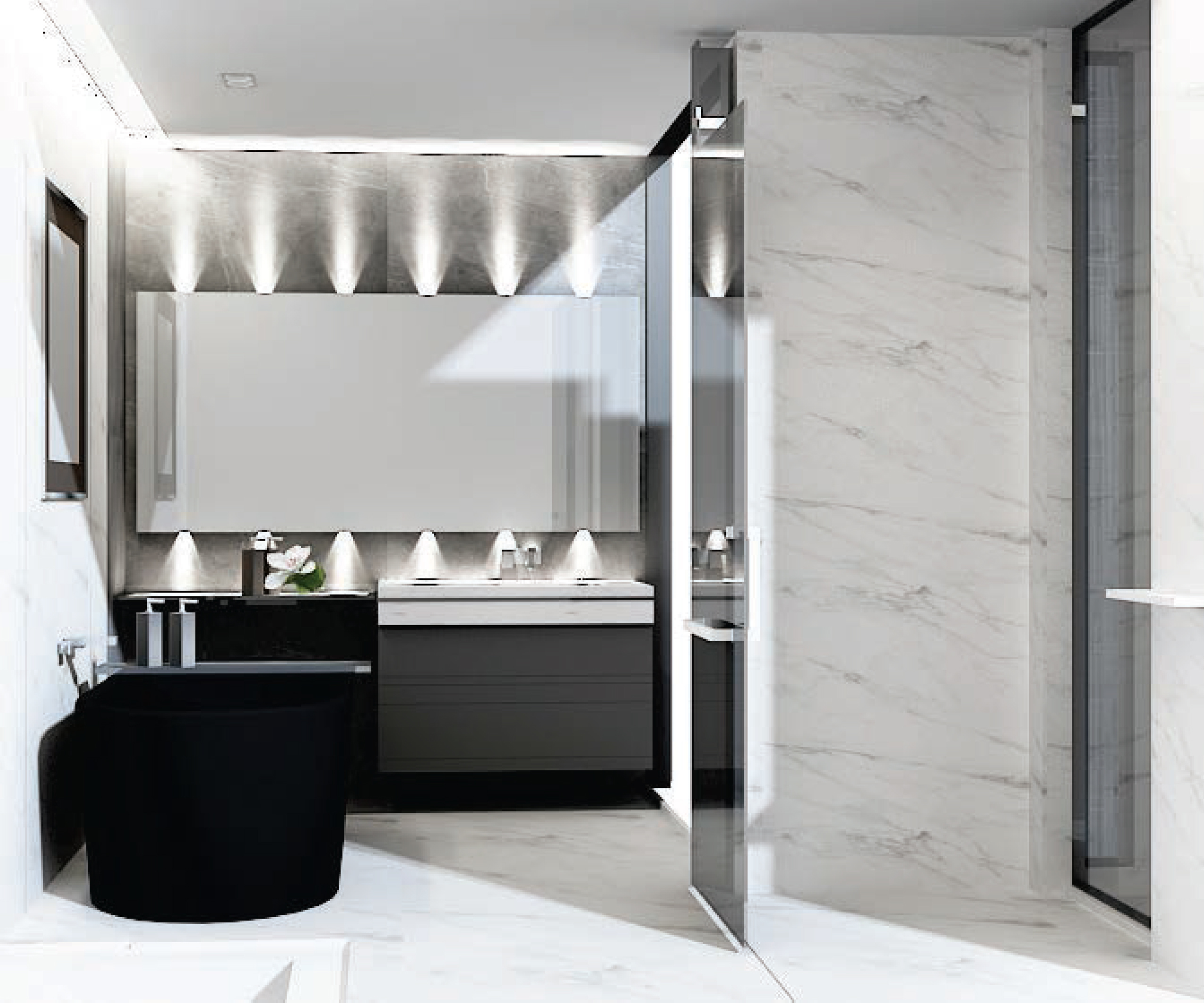 Bathroom vanity and shower rendering